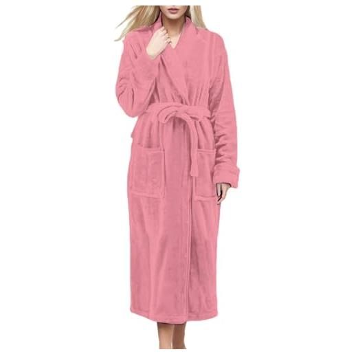 Generic vestaglia in pile da donna, vestaglia lunga da donna, vestaglia invernale con tasche e cintura, vestaglia calda, comoda e accogliente, tinta unita, abbigliamento da notte, oro rosa, xl