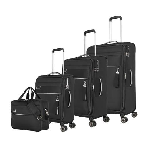 travelite set valigie 4 pezzi softshell 4 ruote, taglie s-m-l + borsa a mano, sostenibile, miigo, set di valigie da viaggio in materiale riciclato, lucchetto tsa, valigia misura l+m espandibile