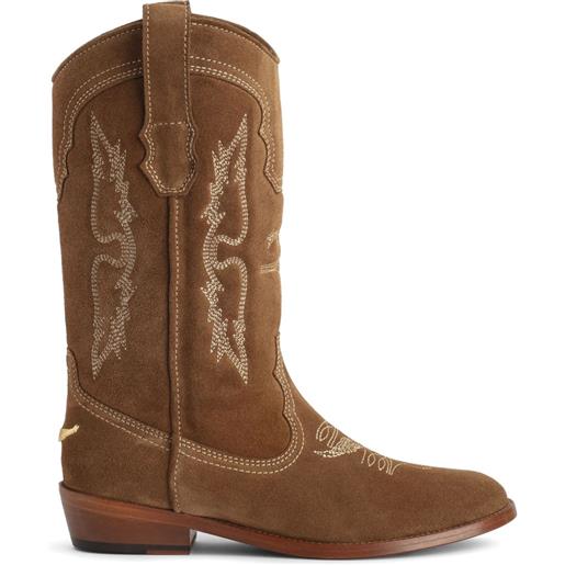 Stivali donna camperos texani stile western forati estivi beige scamosciato tacco western 7 cm legno con zip laterale donna stivali Malu Shoes | MaluShoes