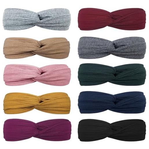 DRESHOW 10 pezzi fasce per capelli donna vintage cerchietti e fasce per capelli elastica turbante fasce yoga testa contorta accessori capelli per donna e ragazza
