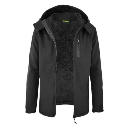 VEQUÈ giubbotto uomo invernale caldo con cappuccio e fodera imbottita in pelliccia giubbino con cappuccio impermeabile lungo antipioggia (it, testo, l, regular, regular, nero)