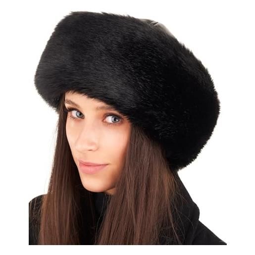 Futrzane siberian colbacco - cappello in pelle con pelliccia da donna elegante (l, nero - nero siberian)