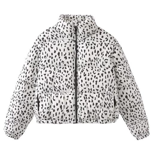 Generic giacca imbottita corta con stampa leopardata da donna, invernale, calda, con collo, cerniera, corta, cappotto, capispalla giubbotto+donna+primaverile giacca in pelle donna (white, m)