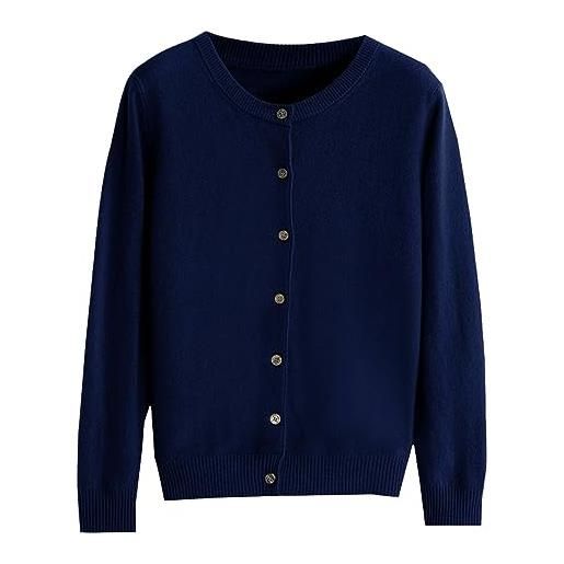 Generic cardigan abbottonato a maniche lunghe da donna girocollo di base maglie cotone donna manica lunga taglie forti (navy, l)