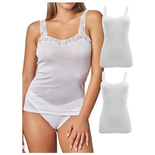 GICIPI (3pz) canottiere donna ricamate top in cotone filo di scozia spalline in pizzo (it, testo, m, regular, regular, bianco)