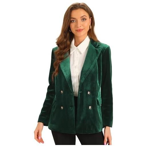Allegra K donna blazer in velluto per giacca blazer doppiopetto a maniche lunghe con risvolto dentellato verde scuro l