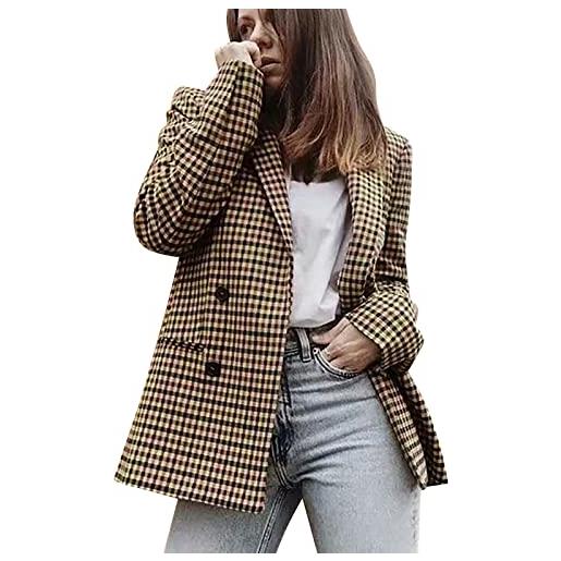 Rrongwn blazer da donna a quadri, cappotto invernale a quadri, risvolto rifinito, elegante cappotto doppiopetto, giacca a maniche lunghe, slim fit, primaverile, elegante tuta da lavoro, a, m