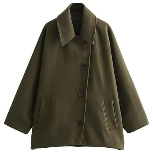 Suncadmious cappotto monopetto elegante da donna caldo con risvolto abbottonato e tasche stile street fashion giacca corta in tweed maniche a mantella (cammello, l)