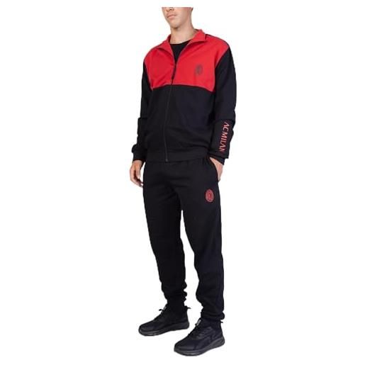 hermet milan, tuta da casa homewear in felpa garzata, pigiama homewear per bambini e ragazzi, con logo del milan lato cuore, rosso, 6 anni