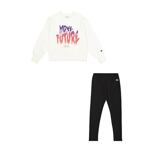 Champion legacy script shop g (405043) - ultra-light soft compact powerblend fleece crewneck & leggings completo, marshmallow/nero (str/nbk), 7-8 anni bambine e ragazze fw24