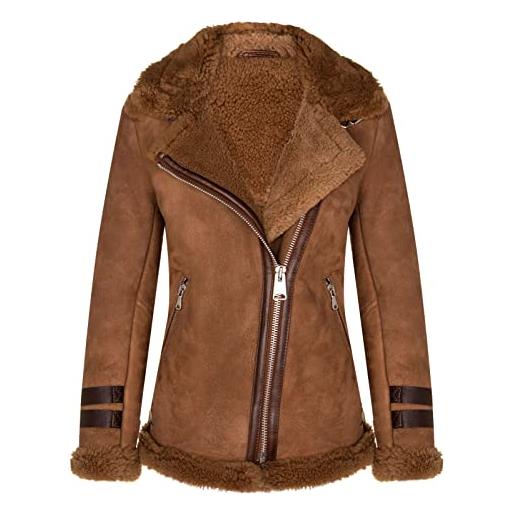 Infinity Leather giacca in pelle da aviatore da motociclista in montone marrone da donna