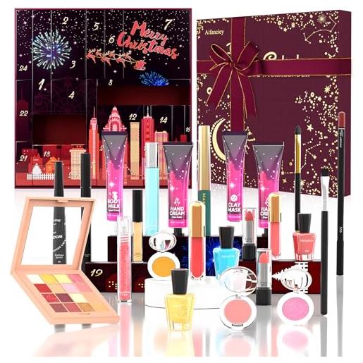 Aifanciey calendario dell'avvento beauty 2021, calendario avvento make-up, set di trucchi da 24 pezzi per occhi, viso, labbra e unghie, calendario conto alla rovescia natale idea regalo per amanti, am