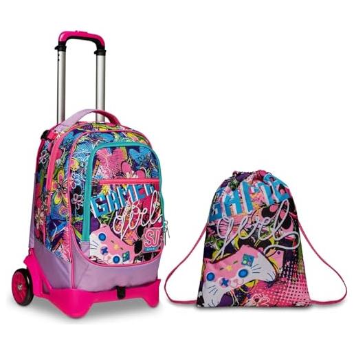 SJ GANG STYLE JAM GANG Trolley Scuola Jack 3 Ruote Air Tiger, Blu, 3 in 1, Zaino Triplo Uso con Carrello Sganciabile, 33 L, Zaino Scuola Elementare, Zaino Bambino