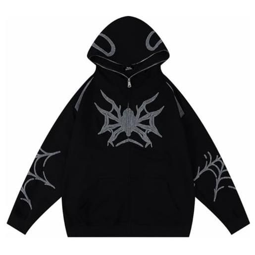 Silver Basic felpa donna y2k spider anni 90 felpa con cappuccio con stampa ragno ricamato con zip grunge graphic full zip hoodies s, nero-1