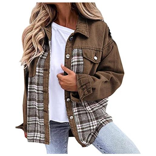 Generic giacca scozzese casual da donna cappotto giacca a maniche lunghe scozzese autunno e inverno piumino nero donna con cappuccio giacca donna 46 (brown, s)