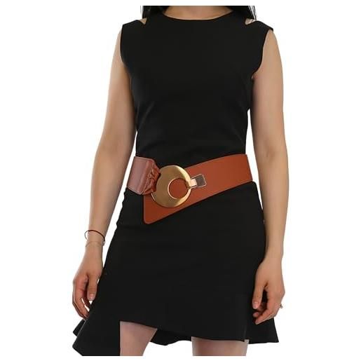 FASHIONGEN - cintura larga da donna in pelle con fibbia rotonda solaine - rosso (fibbia dorata), s-l