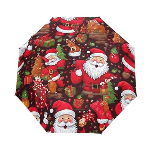 GAIREG ombrello pieghevole con stampa babbo natale di natale ombrello automatico aperto e chiuso compatto antivento
