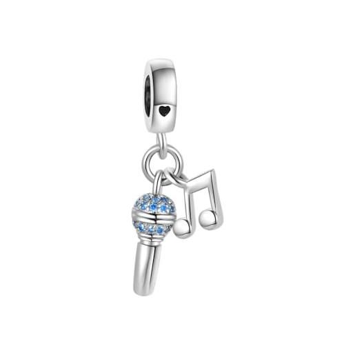 SBI Jewelry charm a forma di microfono, con zirconia cubica, compatibile con braccialetti pandora, cantanti, stelle, musicisti, anniversari, compleanni, rame, nessuna pietra preziosa
