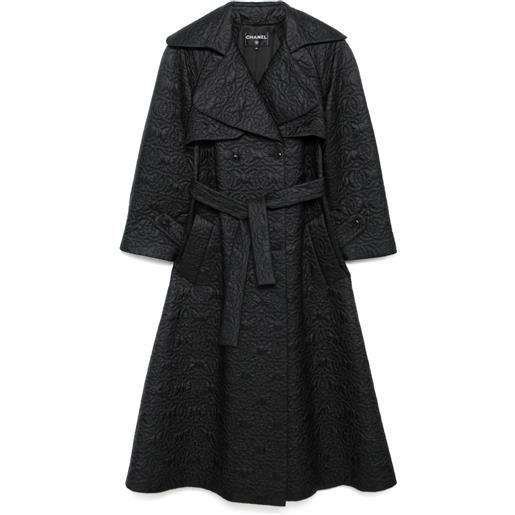 CHANEL Pre-Owned - cappotto doppiopetto con logo - donna - poliestere/piumino d'anatra/seta/poliammide - 36 - nero