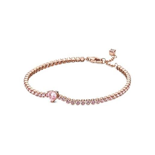 PANDORA timeless bracciale tennis con cuore placcato in oro rosa 14 k con cristallo rosa orchidea, 16