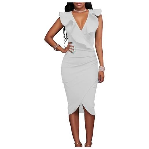 YMING donne elegante abito slim fit senza maniche ruffle dress vita alta shift dress verde s