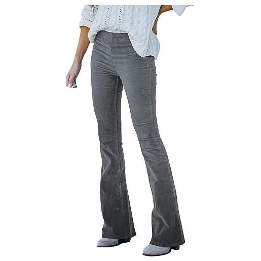OBiQuzz pantaloni in velluto a coste, da donna, a vita alta, colore nero, slim fit, a corde, dritti, elasticizzati, per il tempo libero, skinny, z01grigio. , l