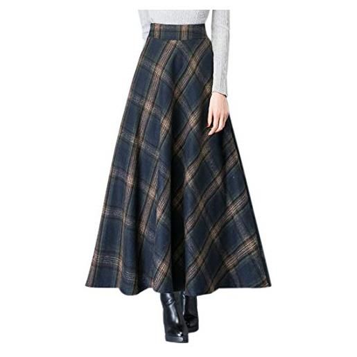 Cicilin - gonne da donna in lana a quadri tartan, gonna lunga svasata retrò, a vita alta, a-line, calda, pieghettata, autunno-inverno, blu marino, s