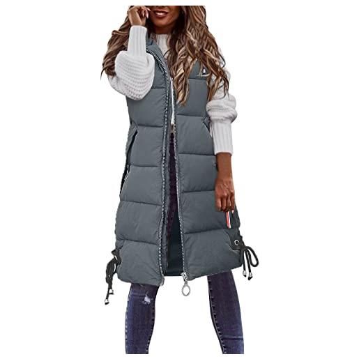 Generico gilet piumino donna elegante offerte parka con cappuccio moda antivento cappotto slim fit taglie forti giacca calda inverno piumino donna senza maniche comodi giubbino casual giubbotto
