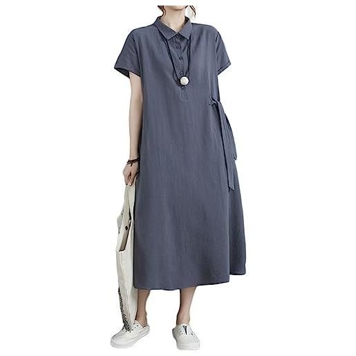 MISSMAO vestito polo donna manica corta lino cotone eleganti camicetta abito estivo t-shirt casual vestito a manica corta con tasche grigio xl