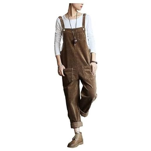 Generic salopette da donna in velluto a coste vintage con spalline regolabili bavaglino e bretelle in velluto a coste
