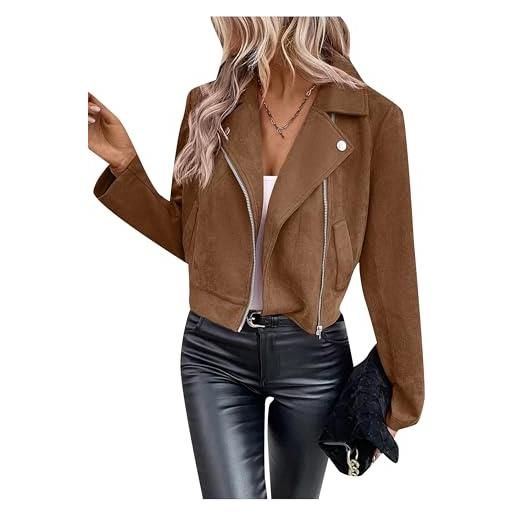 ZICUE donna manica lunga caldo cappotto invernale moda risvolto collare top colore puro giacca corta marrone l