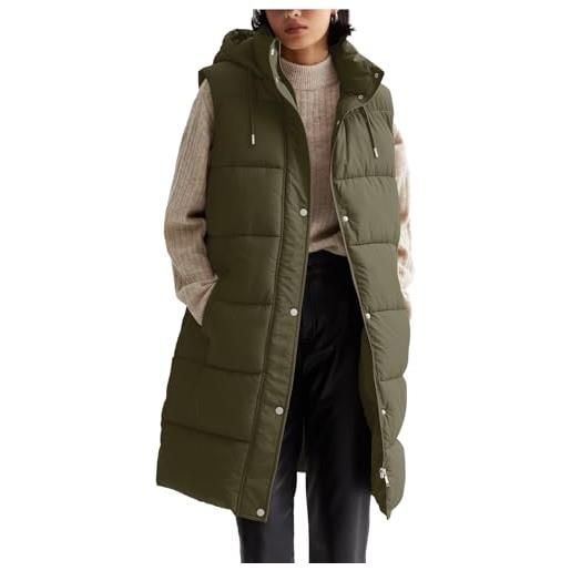 EGSDMNVSQ gilet da donna giacca lunga giacca invernale gilet trapuntato senza maniche gilet piumino gilet di transizione leggero gilet lungo cappotto invernale con cappuccio zip caldo autunno inverno