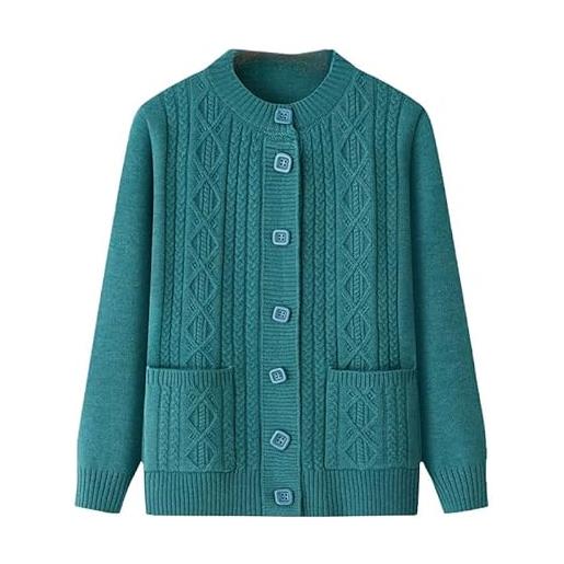 Generico cardigan lavorato a maglia a trecce con scollo rotondo e tasca, per la mamma, caldo maglione da cappotto, primavera, autunno, blu m