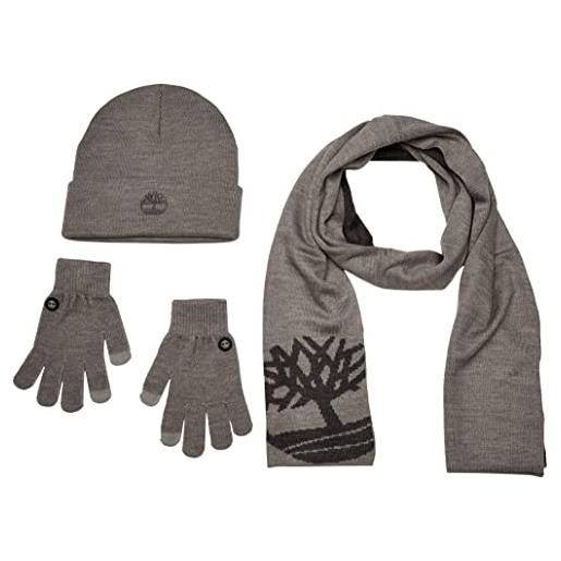 Timberland double layer scarf, cuffed beanie & magic glove gift set, marne grigia chiara, taglia unica uomo