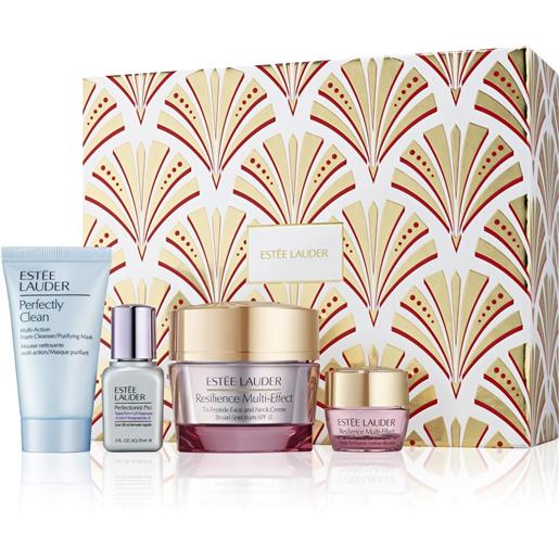Estee lauder resilience moisturizer holiday skincare set 30 ml + 15 ml + 50 ml + 5 ml set contenente un detergente schiumogeno, un siero liftante, un contorno occhi e una crema antietà