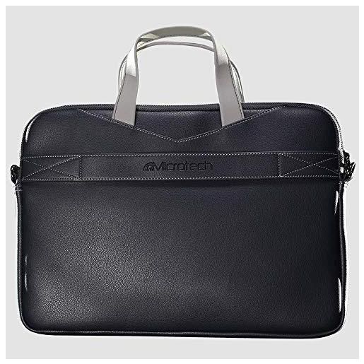 Microtech e-bag bg14bb borsa pc per notebook fino a 15.6, pelle sintetica e impermeabile, scomparto dedicato computer, tasche per accessori e penna, tracolla rimovibile, fissaggio trolley, blu