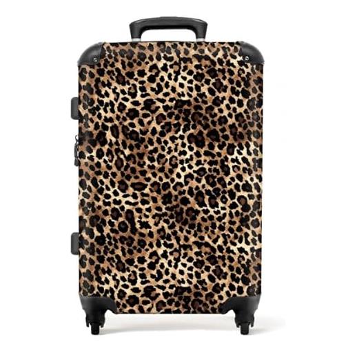 NoBoringSuitcases.com valigia grande 20-23 kg, media, trolley medio, rigida, rigido, da stiva, valigie grandi, bagaglio, leggera, medie rigide, con 4 ruote girevoli, 67 cm - 72 l, macchie leopardate