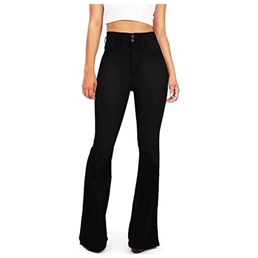 TTFIFENG jeans svasati da donna, a vita alta, elasticizzati, con fondo a campana, colore nero, taglio stivaletto, jeans, capris(gamba larga), 44