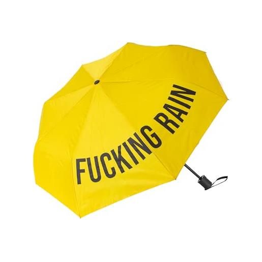 Fisura - ombrello pieghevole originale "f*cking rain". Mini ombrello giallo e nero. Ombrello piccolo da donna. Ombrello pieghevole automatico. Ombrello da viaggio. 