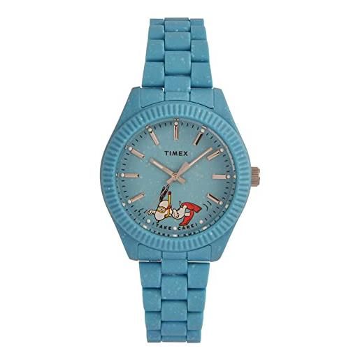 Timex Orologio da donna Peanuts da 38 mm, cinturino in tessuto slip-thru rosso, quadrante bianco, cassa argentata TW2W80800