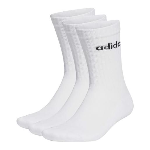 adidas mixte enfant linear crew cushioned socks 3 pairs, white/black, 6-7 years