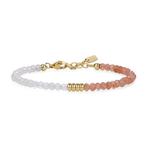 COAI Bracciale In Pietre Naturali Quarzo Rosa E Labradorite – Con Amuleto Sole Luna In Rame Placcato Oro - 3