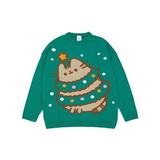Pusheen maglione in maglia verde natalizio da donna | maglione festivo - carino e accogliente | abbigliamento natalizio elegante the cat | felpa festiva a tema gatto | condividi lo spirito
