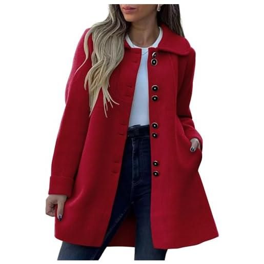 Suncadmious cappotto monopetto casual invernale da donna con revers elegante giacca a vento con revers e tasche cappotto caldo monopetto autunnale e invernale (nero, s)