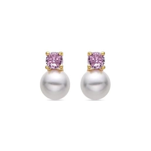 LUXENTER pendientes yaric de plata de ley 925 y circonita rosa acabados en oro amarillo de 18k. 