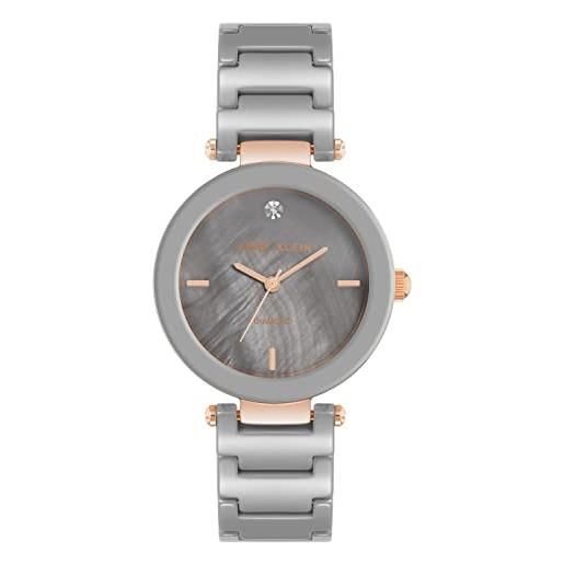 Anne klein orologio da donna con braccialetto in ceramica e quadrante con diamanti originali, tortora/oro rosa