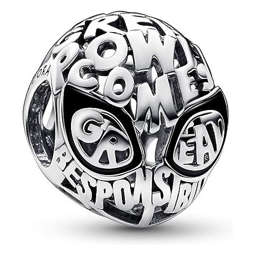 PANDORA ciondolo in argento sterling con maschera di spider-man della marvel e smalto nero