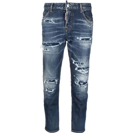 DSQUARED2 jeans crop con effetto vissuto - blu