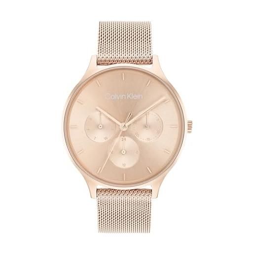Calvin Klein orologio analogico multifunzione al quarzo da donna collezione timeless mesh mf con cinturino in maglia metallica in acciaio inossidabile color oro rosso - 25200102