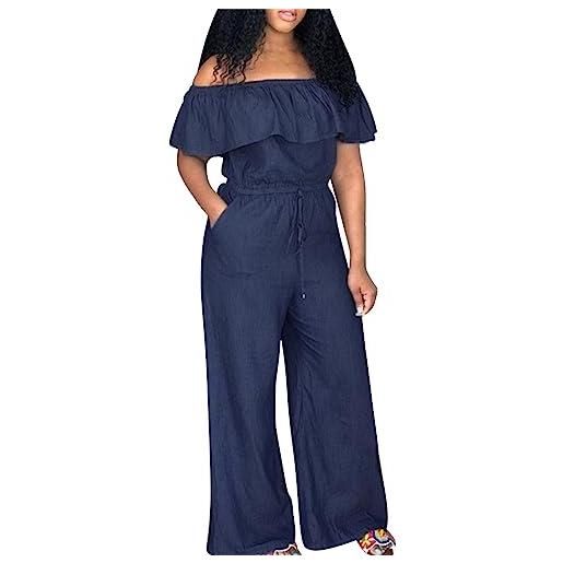 Generico jumpsuit 𝐂urvy tute con spalle scoperte tute corte club long party donna jeans denim tuta da donna tute donna eleganti da cerimonia (dark blue, xxxxxxl)